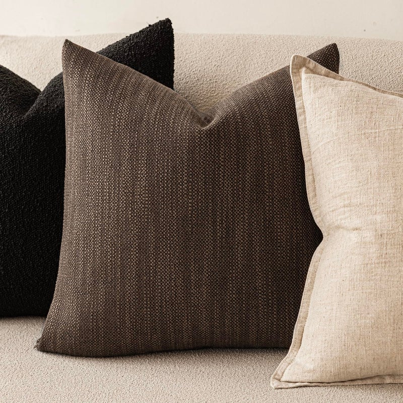 Foindtower Set of 2 Decorative Textured Burlap Linen Throw Pillow Covers Farmhouse Boho Cushion Cover Solid Accent Pillowcase for Couch Sofa Bed Living Room Home Decor,20Ã—20 Inch,Chocolate - Image 4