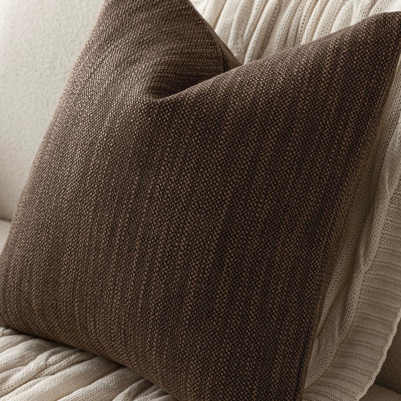 Foindtower Set of 2 Decorative Textured Burlap Linen Throw Pillow Covers Farmhouse Boho Cushion Cover Solid Accent Pillowcase for Couch Sofa Bed Living Room Home Decor,20Ã—20 Inch,Chocolate - Image 3