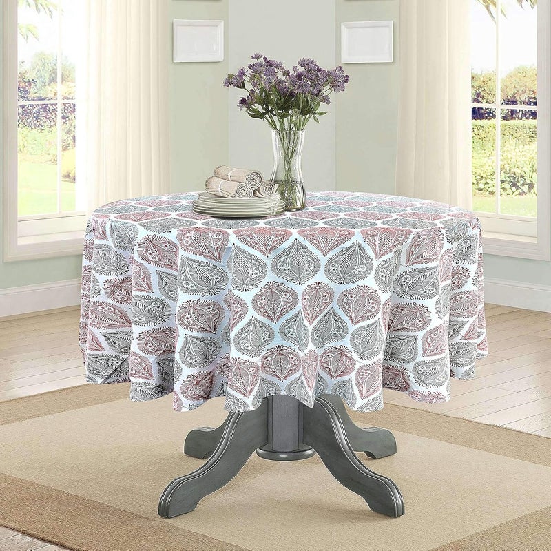 RHF 100 Cotton Round Table Cover 90 Inch Diameter Round Tablecloth for 68 Seater Dining Tables GreenRedMulti Table Cover 90 Inch RedDark Brown - Image 3