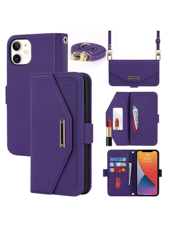 S-TOP Case For iPhone 12 mini Cross Texture Lanyard Leather Phone Case - Image 1