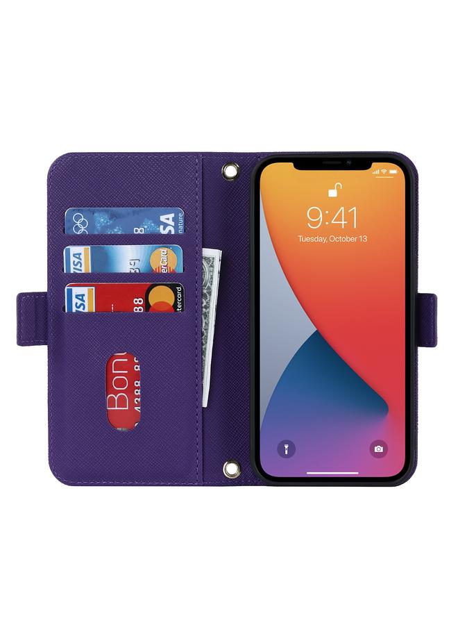 S-TOP Case For iPhone 12 mini Cross Texture Lanyard Leather Phone Case - Image 4