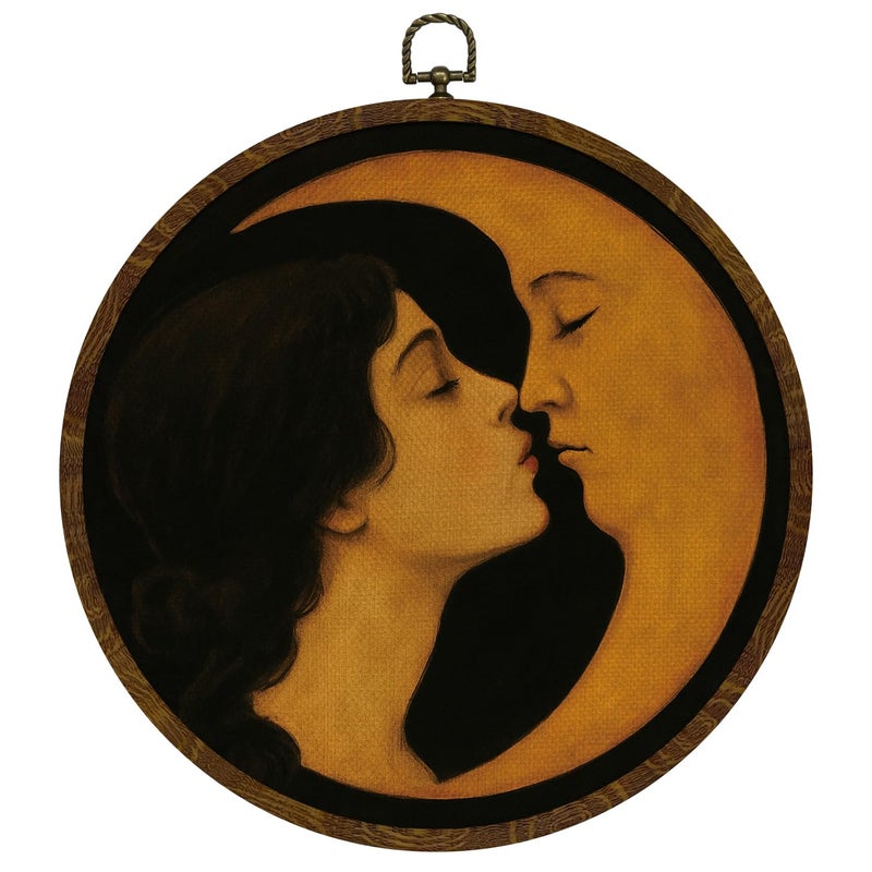 KLYTINK Romantic Moon and Young Girl Round Wall ArtVintageInspired Celestial Canvas Print Surreal Moon and Woman Hanging Decor for Bedroom Gallery Wall or Dreamy Space 10x10 - Image 2