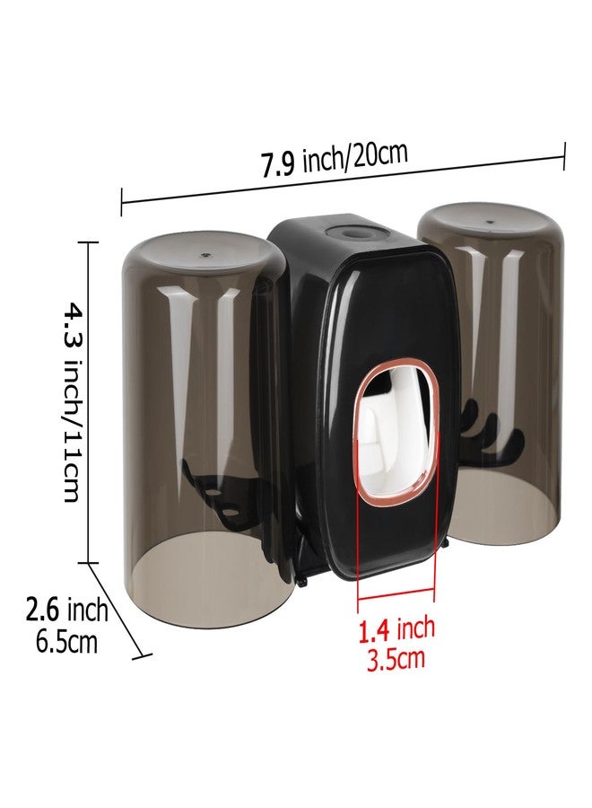 LUEXBOX 4 Slots Wall Mount Toothbrush Holder with Cover, Self Adhesive Toothbrush Storage Organizer for Shower, Toothbrush Hanger with 2 mouthwash Cups for Bathroom, Medicine Cabinet, Dorm (Black) - Image 2