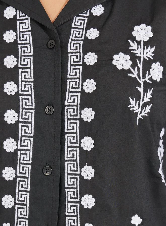 Styli Styli Embroidered Shirt with Resort Collar