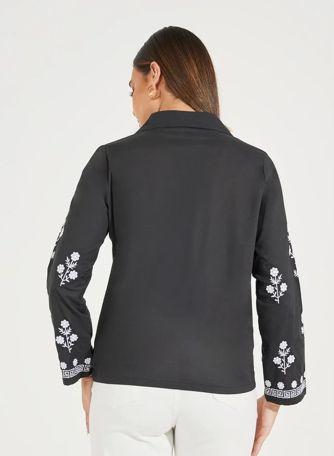 Styli Styli Embroidered Shirt with Resort Collar