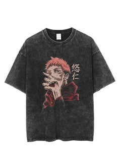 Washed retro T-shirt street hip hop anime Jujutsu Kaisen casual cotton summer short sleeves