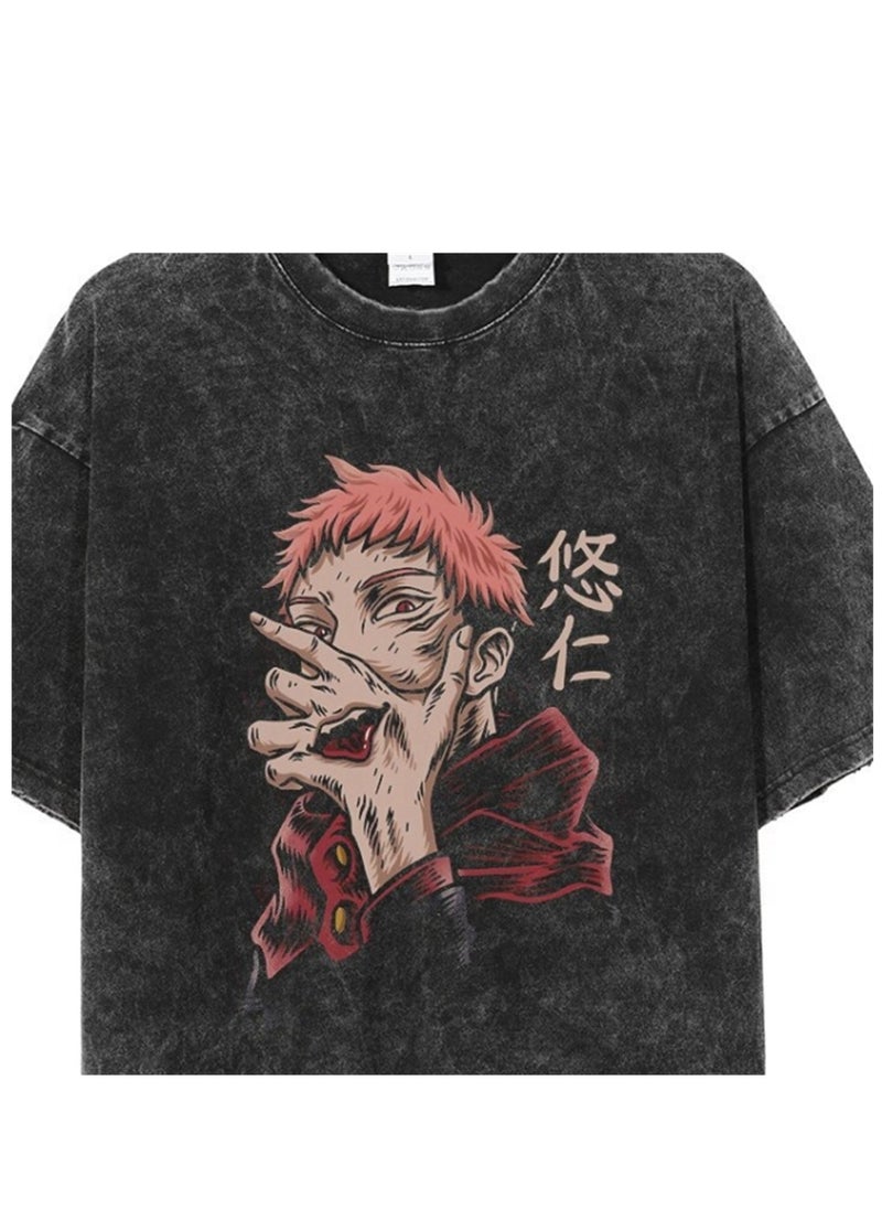 Generic - Washed retro T-shirt street hip hop anime Jujutsu Kaisen casual cotton summer short sleeves - Image 1