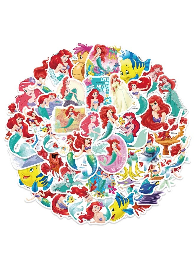 50PCS Mermaid Stickers Pack, Cartoon Vinyl Waterproof  Sticker for Water Bottle, Laptop, PC, Case, Car, Notebook, Skateboard, Journal, Aesthetic Stickers as Gifts for Kids, Teens, Girls - Image 1