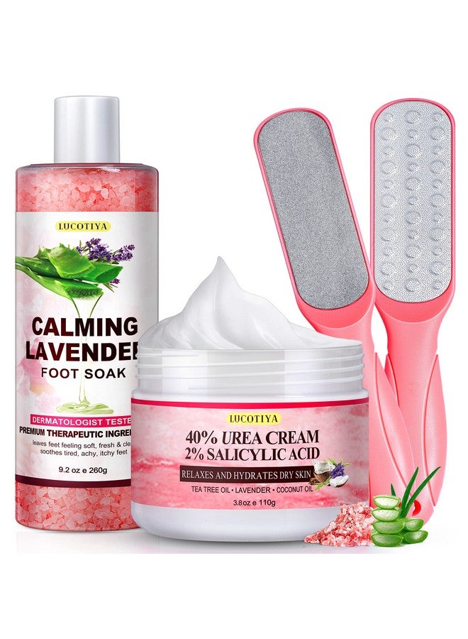 LUCOTIYA Foot Soak Set Pedicure Kit Foot Spa Callus Remover For Feet Cuticle Remover Foot File For Dead Skin Pink Salt Urea Cream For Feet Aloe Lavender Pedicure Supplies Dry Cracked Feet For Women Men - Image 1