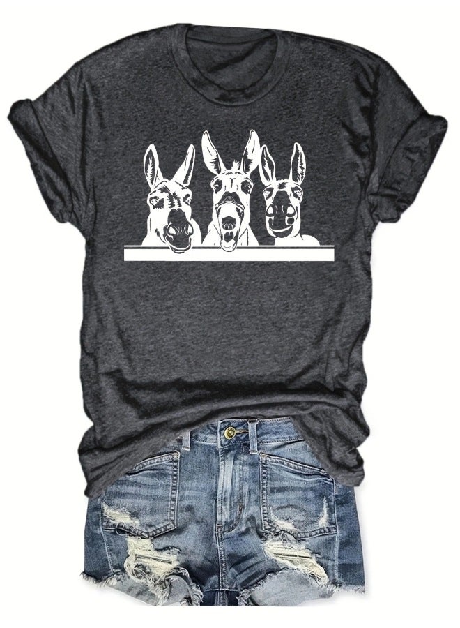 Women's Short-sleeved T-shirt Top Summer Animal Print Round Neck Loose Short-sleeved T-shirt Top
