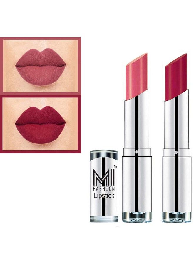 MI FASHION High Pigmented Bold Colors Lipsticks Cr�Me Matte Combo Set Of 2 ( Metallic Nude Red ) - Image 2