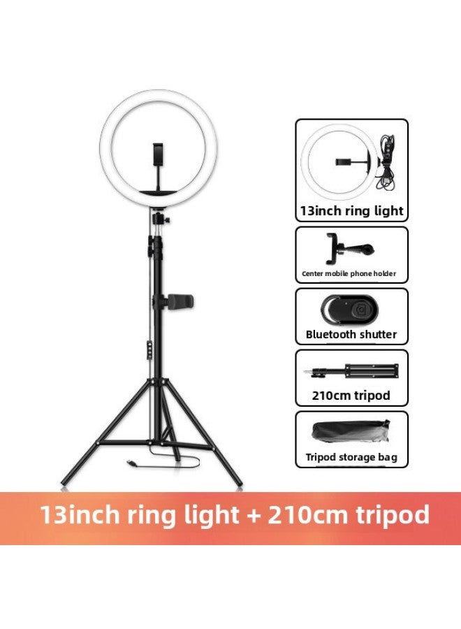 general Portable 10-Inch Beauty Ring Light With Stand For Mobile Phone Photography Live Broadcast Adjustable Brightness And Color-Light Source Color:Arc 13 Inch Fill Light 210cm Metal Tripod Suit - Image 1