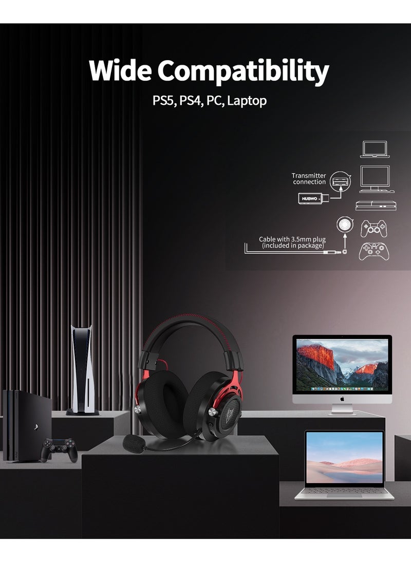 NUBWO - 2.4G Wireless USB Gaming Headset with Noise Cancelling Mic,3D Surround Sound, Soft Memory Earmuffs for PC PS4 PS5 - Image 1