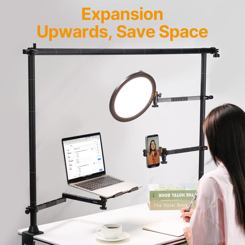 JUSMO LS15 Pro Camera Desk Mount, Aluminum Overhead Camera Mount Rig, Table Multi-Device Pole to Mount Magic Arm Clamp, DSLR, Cameras, Phone, Light, Microphone, Streaming, Studio, Max Load 22 lb - Image 3