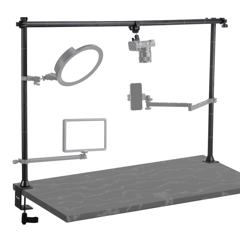 JUSMO LS15 Pro Camera Desk Mount, Aluminum Overhead Camera Mount Rig, Table Multi-Device Pole to Mount Magic Arm Clamp, DSLR, Cameras, Phone, Light, Microphone, Streaming, Studio, Max Load 22 lb - Image 1