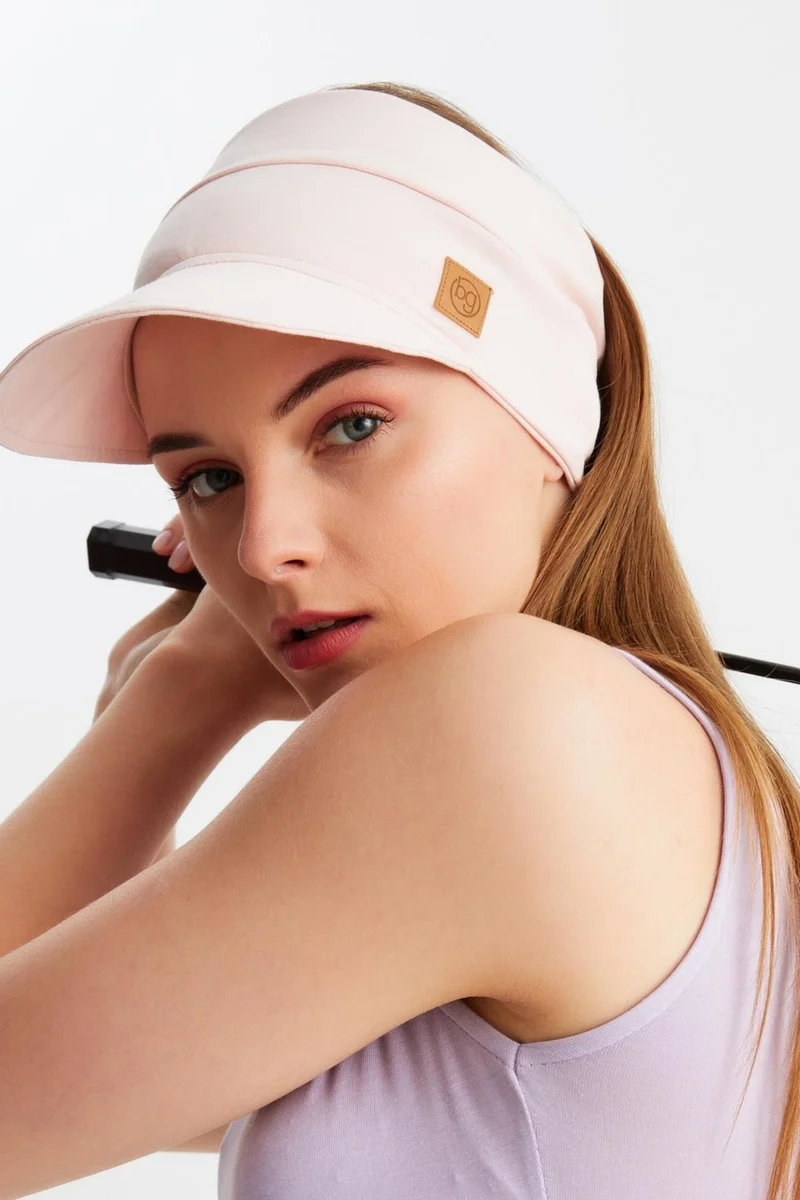 Butikgiz Women's Powder UV Protected Foldable Open Top Soft Brim 100% Cotton Combed Tennis Visor Hat