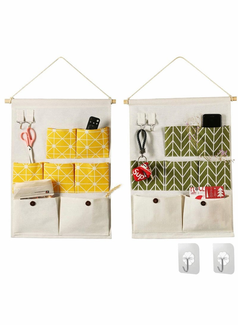 Y&D Organizer Storage, Hanging 7 Pockets, for Fabric Wall Door Storage Bag (2 Packs, Yellow+Green) - Image 1