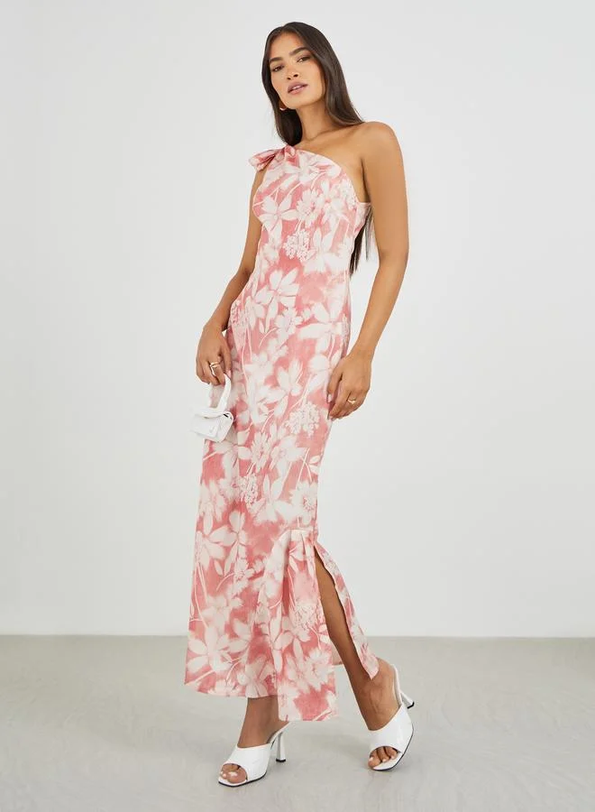 Styli Styli Floral Print One Shoulder A-Line Maxi Dress