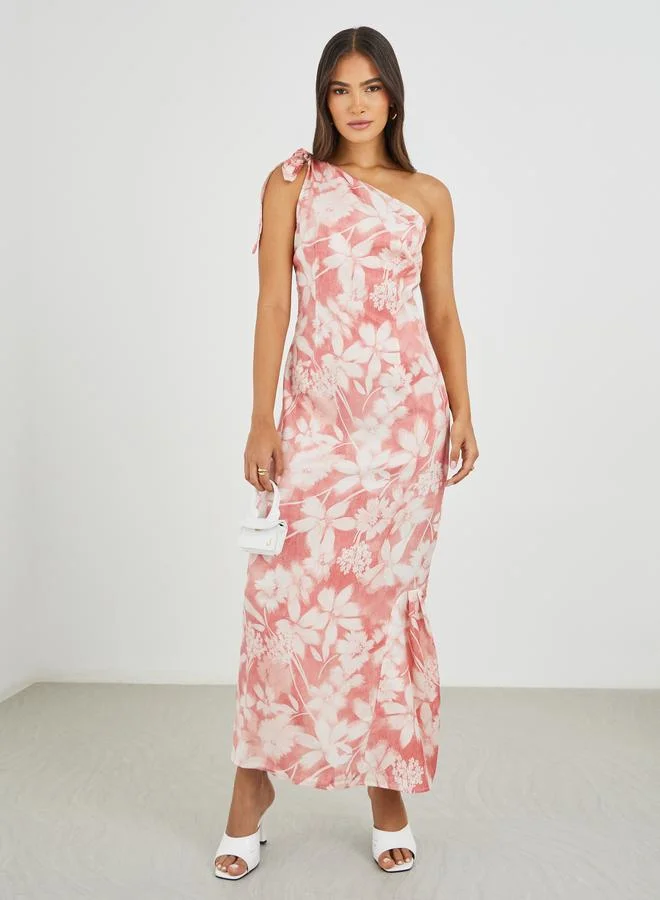 Styli Styli Floral Print One Shoulder A-Line Maxi Dress