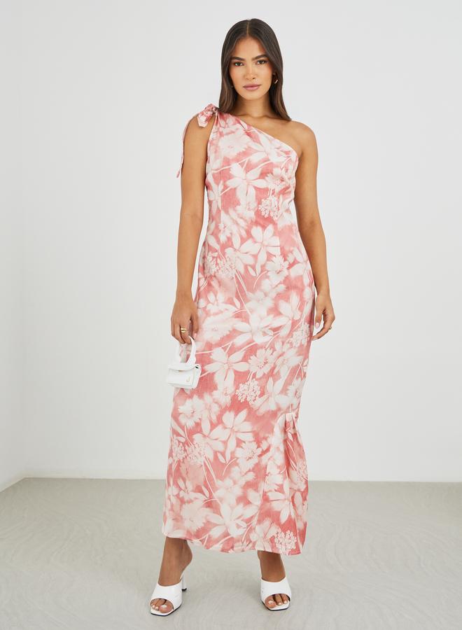 ستايلي فستان ماكسي بحمالة كتف واحدة وطبعات زهور - Image 2