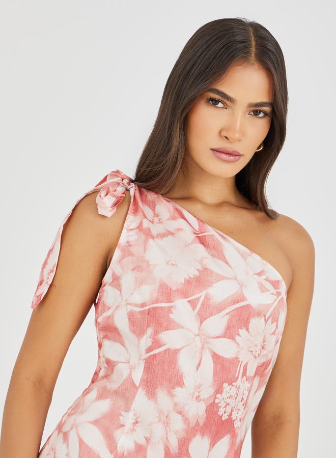 ستايلي فستان ماكسي بحمالة كتف واحدة وطبعات زهور - Image 4