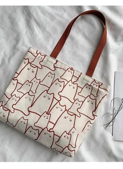 WAOKN Cute Tote Bag for Women with Zipper, Canvas handbag ladies simple literary fashion cute cat totem messenger bag zipper designer bag ladies cartoon shoulder bag shopping bag  - Image 2