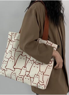 WAOKN Cute Tote Bag for Women with Zipper, Canvas handbag ladies simple literary fashion cute cat totem messenger bag zipper designer bag ladies cartoon shoulder bag shopping bag  - Image 3