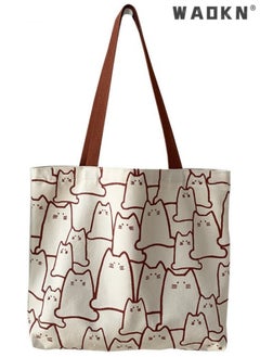 WAOKN Cute Tote Bag for Women with Zipper, Canvas handbag ladies simple literary fashion cute cat totem messenger bag zipper designer bag ladies cartoon shoulder bag shopping bag  - Image 1