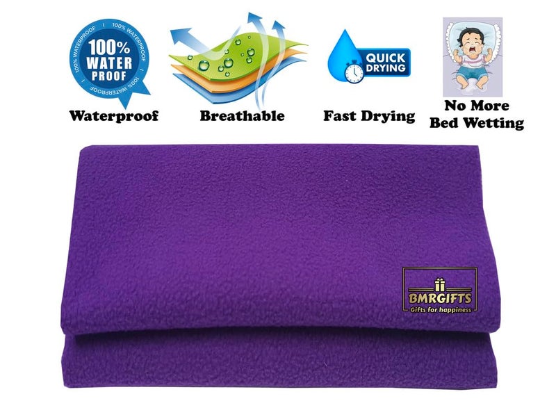 BMRGIFTS Cotton Extra Absorbent Waterproof Quick Dry Sheet for Baby Washable Bed & Mattress Protector Sheet for Toddler Children Pack of 3 Double Bed Size, 208x230 cm Violet, Sky Blue & Dark Blue - Image 4