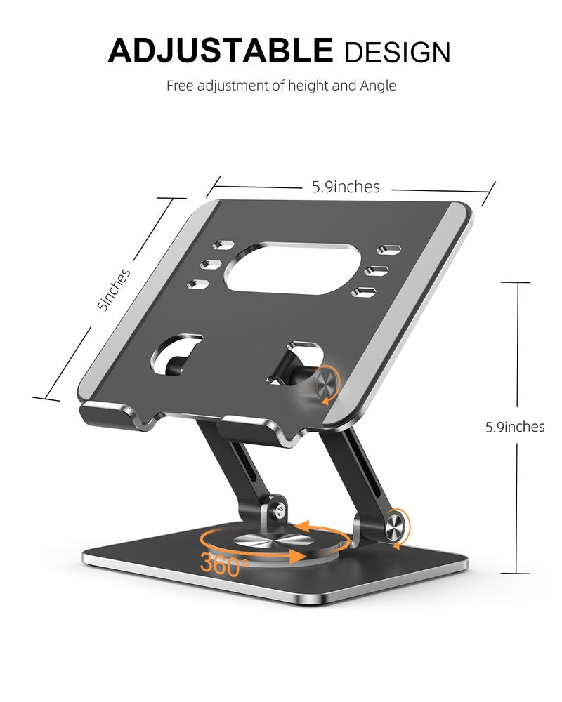 Orlian Tablet Stand Holder with Thickened 360Â°Rotating Base Dual Rod Adjustable Aluminum Stand for All 5.8-12.9â€ iPad Samsung Phone Tablet Kindle E-Reader and More, Black - Image 3