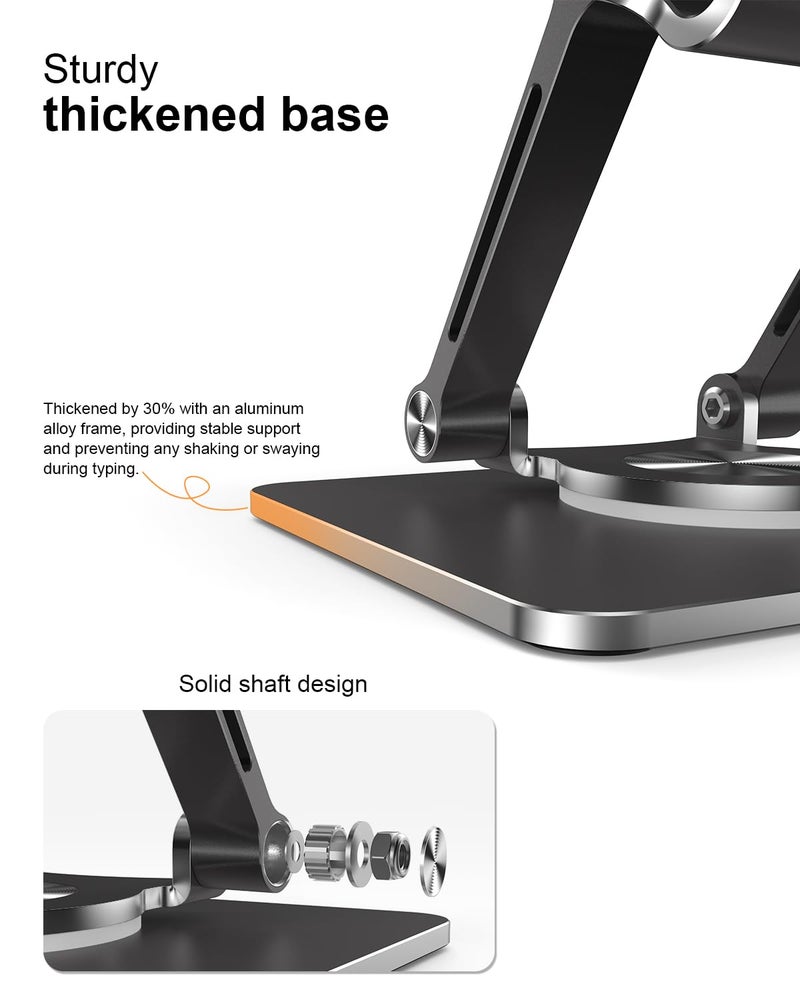 Orlian Tablet Stand Holder with Thickened 360Â°Rotating Base Dual Rod Adjustable Aluminum Stand for All 5.8-12.9â€ iPad Samsung Phone Tablet Kindle E-Reader and More, Black - Image 5