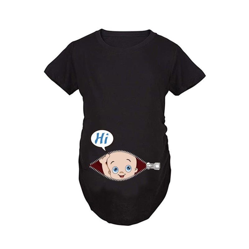 New Printed Short Sleeve Maternity Dress Funny Baby Plus Size Summer Hot Short Sleeve T-Shirt K87-BlackShortSleeve XL - Image 1