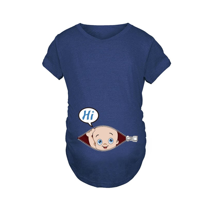 New Printed Short Sleeve Maternity Dress Funny Baby Plus Size Summer Hot Short Sleeve T-Shirt K87-BlackShortSleeve XL - Image 5