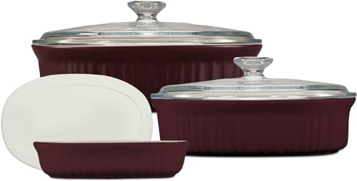 CorningWare Ceramic Bakeware Set with Lids Chip and Crack Resistant Stoneware Baking Dish, Microwave, Dishwasher, Oven, Freezer and Fridge Safe, 6-Piece French Cabernet - Image 1