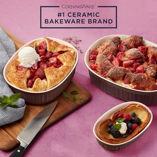 CorningWare Ceramic Bakeware Set with Lids Chip and Crack Resistant Stoneware Baking Dish, Microwave, Dishwasher, Oven, Freezer and Fridge Safe, 6-Piece French Cabernet - Image 5