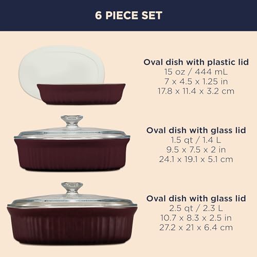CorningWare Ceramic Bakeware Set with Lids Chip and Crack Resistant Stoneware Baking Dish, Microwave, Dishwasher, Oven, Freezer and Fridge Safe, 6-Piece French Cabernet - Image 2