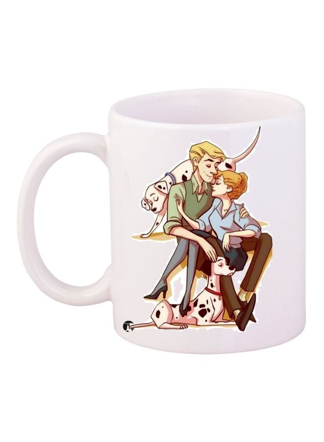 RYN Couple Printed Coffee Mug White/Green/Beige 11ounce