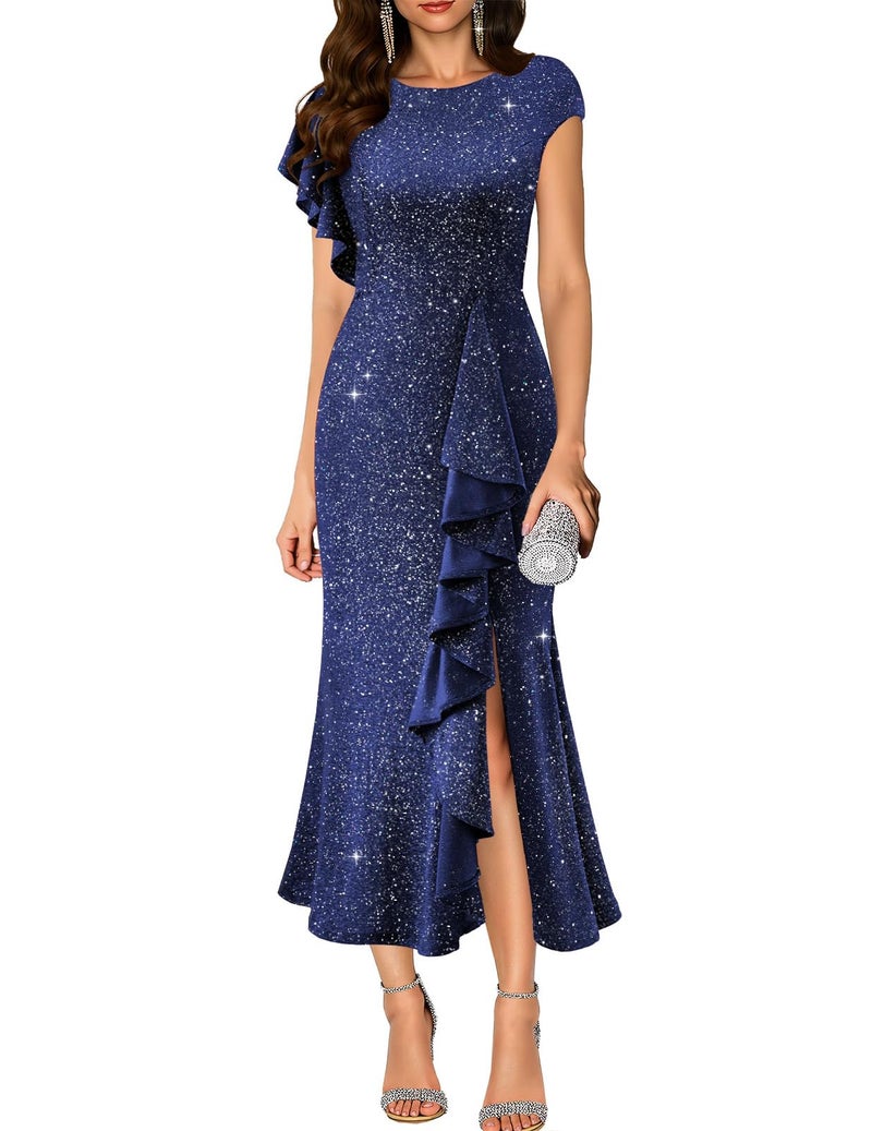 DRESSTELLS Formal Gowns and Evening Dresses, Sequin Cocktail Prom Gala Party Mother of the Bride Bridesmaid Long Maxi Bodycon Sparkly Fancy Dress, 2026 Spring, Glitter Navy L - Image 1