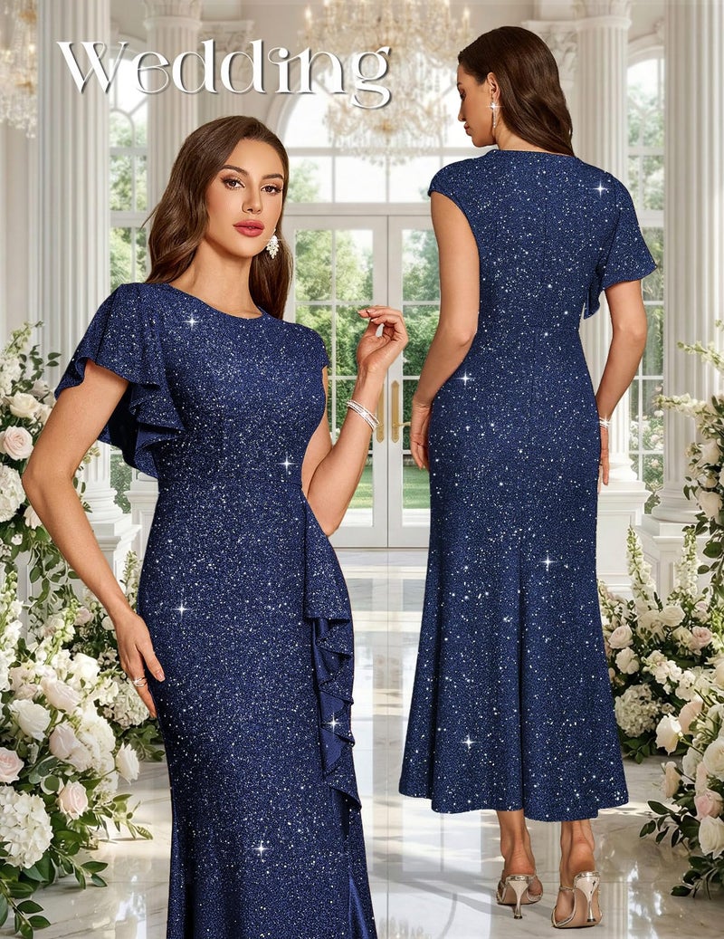 DRESSTELLS Formal Gowns and Evening Dresses, Sequin Cocktail Prom Gala Party Mother of the Bride Bridesmaid Long Maxi Bodycon Sparkly Fancy Dress, 2026 Spring, Glitter Navy L - Image 3