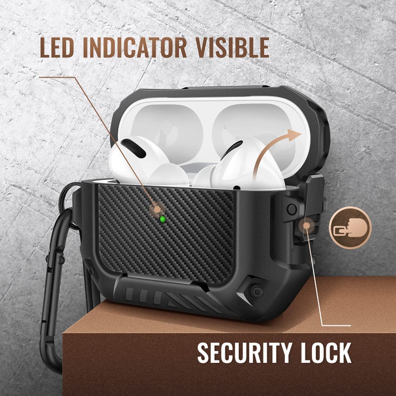 MOBOSI for AirPods Pro 2nd/1st Generation Case, Secure Lock Clip Carbon Fiber Case Cover with Keychain, Full Body Shockproof Hard Shell Protective Cover for AirPods Pro Case (2023/2022/2019), Black - Image 2