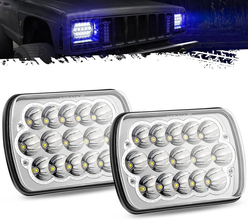Partsam 2PCS H6054 LED Headlights 7x6 5x7 Headlamp Anti-glare Hi/Low Sealed Beam with Blue DRL Lights Compatible with Cherokee XJ Wrangler YJ Dodge etc - Image 1
