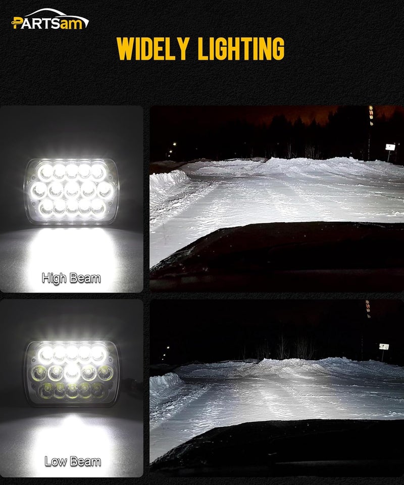 Partsam 2PCS H6054 LED Headlights 7x6 5x7 Headlamp Anti-glare Hi/Low Sealed Beam with Blue DRL Lights Compatible with Cherokee XJ Wrangler YJ Dodge etc - Image 3