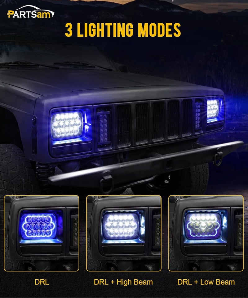 Partsam 2PCS H6054 LED Headlights 7x6 5x7 Headlamp Anti-glare Hi/Low Sealed Beam with Blue DRL Lights Compatible with Cherokee XJ Wrangler YJ Dodge etc - Image 4