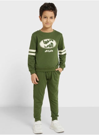 Boys Text Printed Sweatshirt And Jogger Set