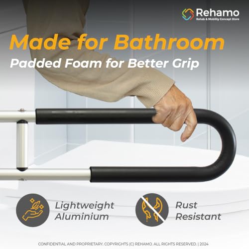 Rehamo Stainless Steel Flip-Up Grab Bar | 24.5 Inch Bathroom Handle for Seniors with Anti-Slip Nylon Grip | Space-Saving Safety Bar for Shower, Toilet & Bedside | 1 Year Warranty - Image 4