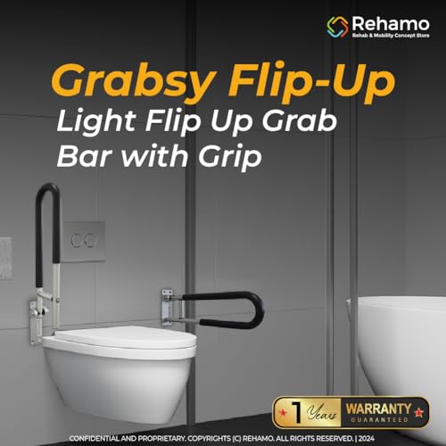 Rehamo Stainless Steel Flip-Up Grab Bar | 24.5 Inch Bathroom Handle for Seniors with Anti-Slip Nylon Grip | Space-Saving Safety Bar for Shower, Toilet & Bedside | 1 Year Warranty - Image 2