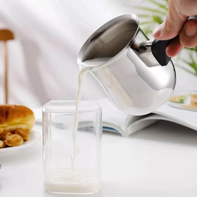 مومنت وعاء قهوة تركي 720 مل/25 أونصة مصنوع من الفولاذ المقاوم للصدأ 304، وسخان قهوة وزبدة فاخر، ووعاء حليب مع فوهة - Image 5