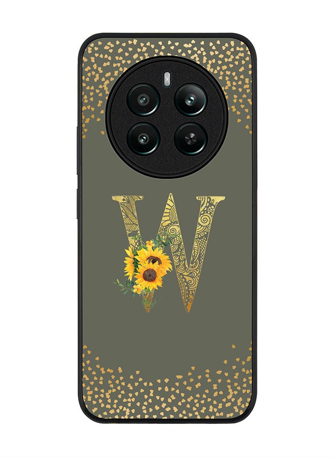Stylizedd Rugged Black edge case for Realme 12 Plus 5G / Realme 12 4G Case Cover- Custom Monogram Initial Letter Floral Pattern Alphabet - W (Olive Green) - Image 1
