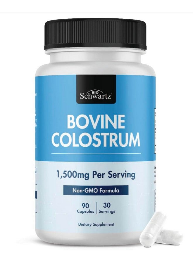 بيو شوارتز مكمل اللبأ 1500 ملجم لكل وجبة - كبسولات اللبأ من الأبقار التي تتغذى على العشب - اللبأ البقري حصريًا من First Milking، يدعم صحة الأمعاء للنساء والرجال - خالٍ من الكائنات المعدلة وراثيًا، وخالي من الجلوتين، 90 كبسولة - Image 1