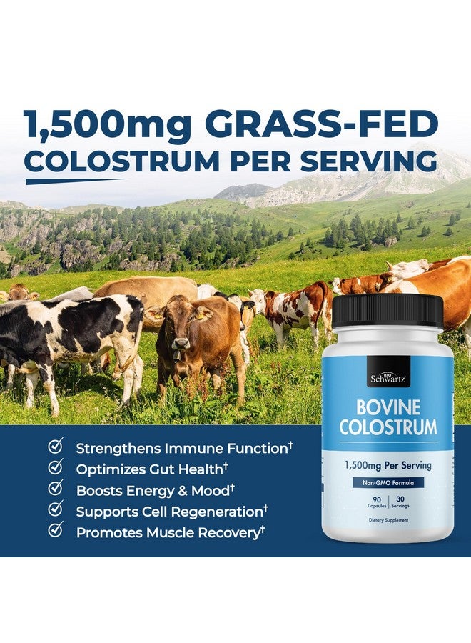 بيو شوارتز مكمل اللبأ 1500 ملجم لكل وجبة - كبسولات اللبأ من الأبقار التي تتغذى على العشب - اللبأ البقري حصريًا من First Milking، يدعم صحة الأمعاء للنساء والرجال - خالٍ من الكائنات المعدلة وراثيًا، وخالي من الجلوتين، 90 كبسولة - Image 2
